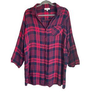 Umgee Red and Blue Plaid Button Down Shirt